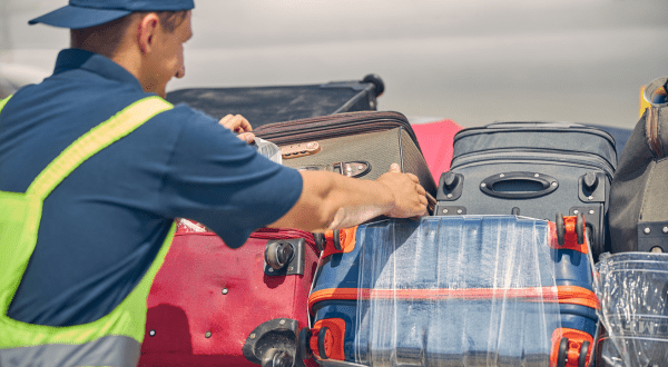 Bagagemedewerker aan het werk met koffers